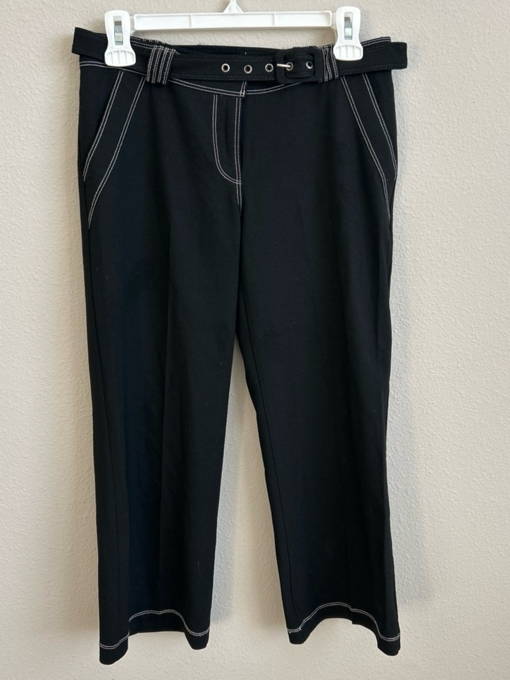 Vintage Y2K Bebe Black Wide Leg Pants with Contrast Stitching and Belt
